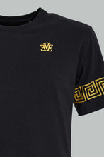 تنزيل الصورة على معرض الصور، Redtag-Black-Sleeve-Stripe-Print-T-Shirt-All-Over-Prints-Men's-