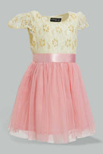 Load image into Gallery viewer, Redtag-Ivory-Lace-Yoke-Belted-With-Coral-Mesh-Dress-Dresses-Infant-Girls-3 to 24 Months