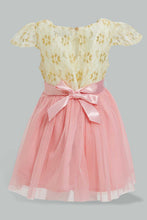 Load image into Gallery viewer, Redtag-Ivory-Lace-Yoke-Belted-With-Coral-Mesh-Dress-Dresses-Infant-Girls-3 to 24 Months