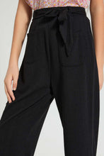تنزيل الصورة على معرض الصور، Redtag-Black-Jacquard-Culottes-With-Belt-Trousers-Senior-Girls-9 to 14 Years
