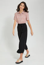 تنزيل الصورة على معرض الصور، Redtag-Black-Jacquard-Culottes-With-Belt-Trousers-Senior-Girls-9 to 14 Years
