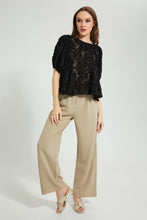 تنزيل الصورة على معرض الصور، Redtag-Black-Baloon-Sleeve-Jacquard-Peplum-Blouse-Blouses-Women's-