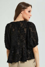 تنزيل الصورة على معرض الصور، Redtag-Black-Baloon-Sleeve-Jacquard-Peplum-Blouse-Blouses-Women's-