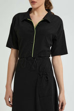 تنزيل الصورة على معرض الصور، Redtag-Black-Shimmer-Long-Dress-Dresses-Women's-