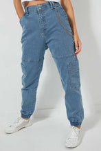 Load image into Gallery viewer, Redtag-Ligh-Blue-Jogger-With-Metal-Chain-Jeans-Regular-Fit-Women's-