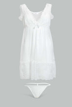 تنزيل الصورة على معرض الصور، Redtag-Ivory-Plain-Non-Padded-Mesh-Babydoll-With-Thong-Babydolls-Women's-