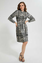 Load image into Gallery viewer, White And Black Pleated Satin Dress