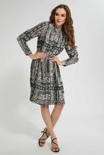 Load image into Gallery viewer, White And Black Pleated Satin Dress