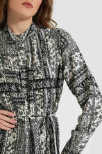 Load image into Gallery viewer, White And Black Pleated Satin Dress