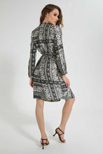 Load image into Gallery viewer, White And Black Pleated Satin Dress