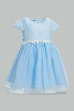 Load image into Gallery viewer, Redtag-Blue-Lace-Yoke-Mesh-Dress-Dresses-Infant-Girls-3 to 24 Months