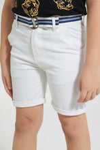 تنزيل الصورة على معرض الصور، Redtag-White-Belted-Birdseye-Chino-Short-Shorts-Boys-2 to 8 Years