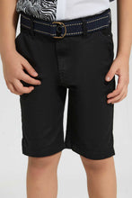 تنزيل الصورة على معرض الصور، Redtag-Black-Belted-Birdseye-Short-Shorts-Boys-2 to 8 Years
