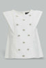 Redtag-White-Cut-And-Sew-Embroidered-Blouse-With-Coral-Short-Sets-Infant-Girls-3 to 24 Months