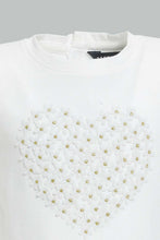Load image into Gallery viewer, Redtag-Ivory-Heart-Artwork-T-Shirt-Embellished-Infant-Girls-3 to 24 Months