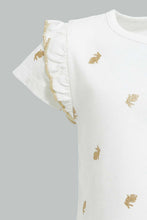 Load image into Gallery viewer, Redtag-Ivory-Bunny-Printed-T-Shirt-All-Over-Prints-Infant-Girls-3 to 24 Months