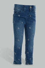 Load image into Gallery viewer, Redtag-Blue-Butterfly-Glitter-Printed-Jean-Jeans-Slim-Fit-Infant-Girls-3 to 24 Months