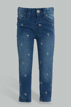 Load image into Gallery viewer, Redtag-Blue-Butterfly-Glitter-Printed-Jean-Jeans-Slim-Fit-Infant-Girls-3 to 24 Months