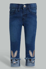Load image into Gallery viewer, Redtag-Blue-Bunny-Artwork-Hem-Jean-Jeans-Slim-Fit-Infant-Girls-3 to 24 Months