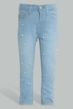 Load image into Gallery viewer, Redtag-Blue-All-Over-Pearls-Jean-Jeans-Slim-Fit-Infant-Girls-3 to 24 Months