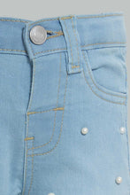 Load image into Gallery viewer, Redtag-Blue-All-Over-Pearls-Jean-Jeans-Slim-Fit-Infant-Girls-3 to 24 Months