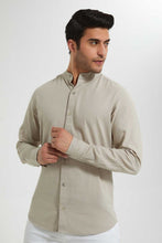 تنزيل الصورة على معرض الصور، Redtag-Beige-Mandrain-Collar-Linen-Shirt-Casual-Shirts-Men's-
