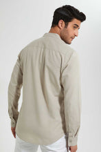 تنزيل الصورة على معرض الصور، Redtag-Beige-Mandrain-Collar-Linen-Shirt-Casual-Shirts-Men's-
