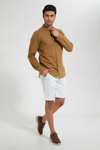 تنزيل الصورة على معرض الصور، Redtag-Brown-Mandrain-Collar-Linen-Shirt-Casual-Shirts-Men's-