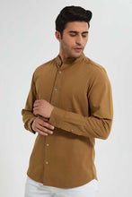 تنزيل الصورة على معرض الصور، Redtag-Brown-Mandrain-Collar-Linen-Shirt-Casual-Shirts-Men's-