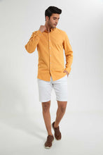 تنزيل الصورة على معرض الصور، Redtag-Mustard-Mandrain-Collar-Linen-Shirt-Casual-Shirts-Men's-