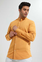 تنزيل الصورة على معرض الصور، Redtag-Mustard-Mandrain-Collar-Linen-Shirt-Casual-Shirts-Men's-