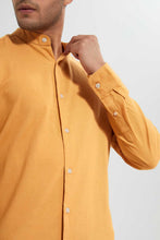 تنزيل الصورة على معرض الصور، Redtag-Mustard-Mandrain-Collar-Linen-Shirt-Casual-Shirts-Men's-