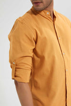 تنزيل الصورة على معرض الصور، Redtag-Mustard-Mandrain-Collar-Linen-Shirt-Casual-Shirts-Men's-