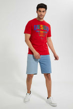 Load image into Gallery viewer, Redtag-Red-Crew-Neck-T-Shirt-With-Studs-Embellished-Men's-