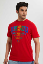 Load image into Gallery viewer, Redtag-Red-Crew-Neck-T-Shirt-With-Studs-Embellished-Men's-