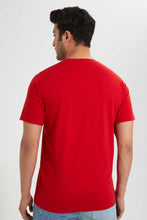 Load image into Gallery viewer, Redtag-Red-Crew-Neck-T-Shirt-With-Studs-Embellished-Men's-