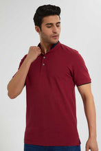 Load image into Gallery viewer, Redtag-Burgandy-Printed-Standup-Collar-Polo-Shirt-Polo-Shirts-Men's-