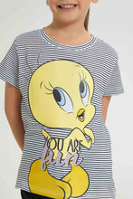 تنزيل الصورة على معرض الصور، Redtag-Black-And-White-Stripe-T-Shirt-With-Tweety-Placement-Print-Character,-Colour:Assorted,-Filter:Girls-(2-to-8-Yrs),-Girls-T-Shirts,-New-In,-New-In-GIR,-Non-Sale,-S22B,-Section:Kidswear,-TBL-Girls-2 to 8 Years