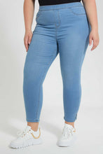 Load image into Gallery viewer, Blue Elasticated Waistband Jegging