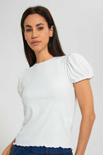 Load image into Gallery viewer, Redtag-White-Puff-Sleeve-Rib-Top-Tops-Women's-