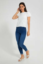 Load image into Gallery viewer, Redtag-White-Puff-Sleeve-Rib-Top-Tops-Women's-