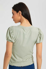 Load image into Gallery viewer, Redtag-Mint-Puff-Sleeve-Rib-Top-Tops-Women's-