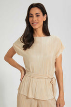تنزيل الصورة على معرض الصور، Redtag-Cream-Plisse-Belted-Top-Blouses-Women's-