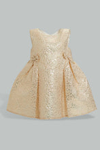 تنزيل الصورة على معرض الصور، Redtag-Gold-Bow-Pleats-Dress-Dresses-Infant-Girls-3 to 24 Months