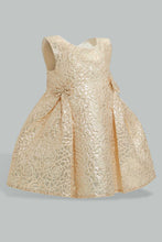 تنزيل الصورة على معرض الصور، Redtag-Gold-Bow-Pleats-Dress-Dresses-Infant-Girls-3 to 24 Months