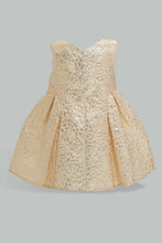 تنزيل الصورة على معرض الصور، Redtag-Gold-Bow-Pleats-Dress-Dresses-Infant-Girls-3 to 24 Months