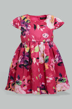 تنزيل الصورة على معرض الصور، Redtag-Fuschia-Floral-Printed-Dress-Dresses-Infant-Girls-3 to 24 Months