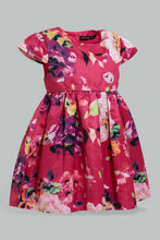 تنزيل الصورة على معرض الصور، Redtag-Fuschia-Floral-Printed-Dress-Dresses-Infant-Girls-3 to 24 Months