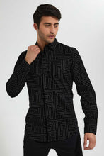 تنزيل الصورة على معرض الصور، Redtag-Black-Printed-Flock-PrinT-Shirt-Casual-Shirts-Men's-