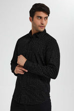 تنزيل الصورة على معرض الصور، Redtag-Black-Printed-Flock-PrinT-Shirt-Casual-Shirts-Men's-
